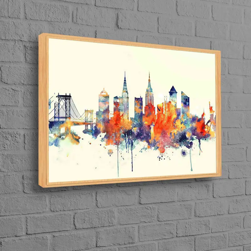 モダンなニューヨークのスカイライン キャンバス: 抽象的な都市景観アート プリント