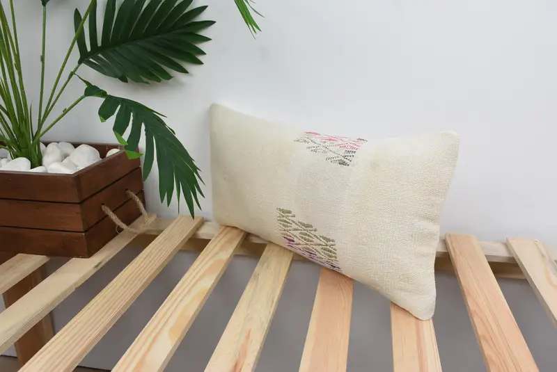 Muted Cushion, Office Chair Pillow Sham, Kilim Cushion Sham, 8x16 White Cushion Cover, Kilim Pillow, Pillow Cover, Vintage Kilim Pillow - 5
