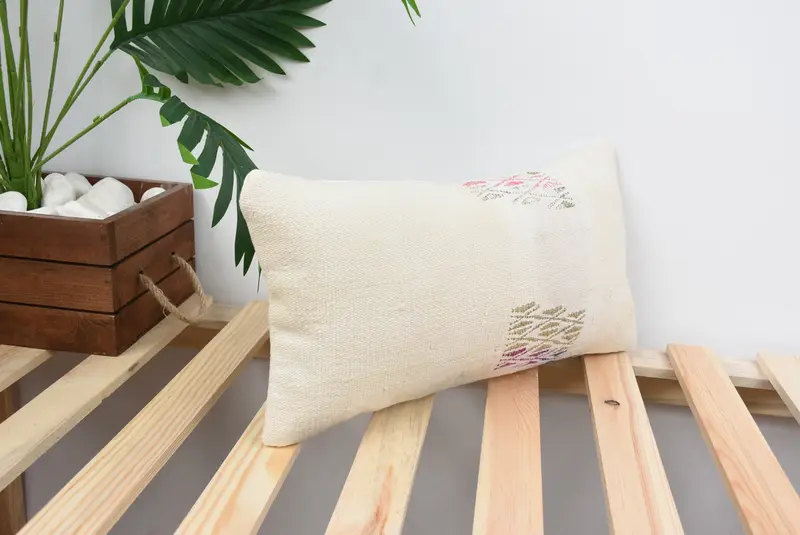 Muted Cushion, Office Chair Pillow Sham, Kilim Cushion Sham, 8x16 White Cushion Cover, Kilim Pillow, Pillow Cover, Vintage Kilim Pillow - 4