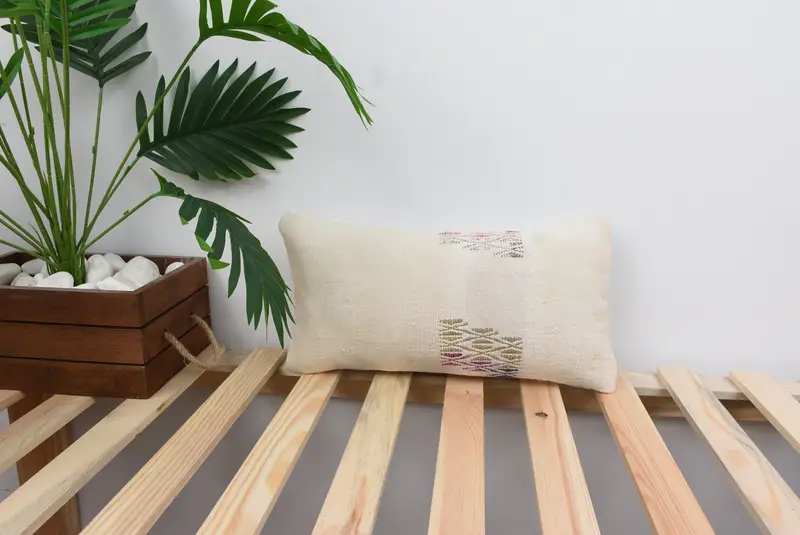 Muted Cushion, Office Chair Pillow Sham, Kilim Cushion Sham, 8x16 White Cushion Cover, Kilim Pillow, Pillow Cover, Vintage Kilim Pillow - 1