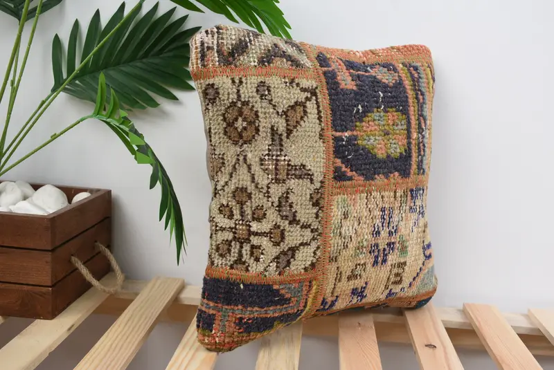 14x14 Blue Cushion Cover, Pillow, Kilim Cushion Sham, Kilim Pillow, Yoga Pillow Case, Natural Pillow Cover, Turkish Kilim Pillow - 4