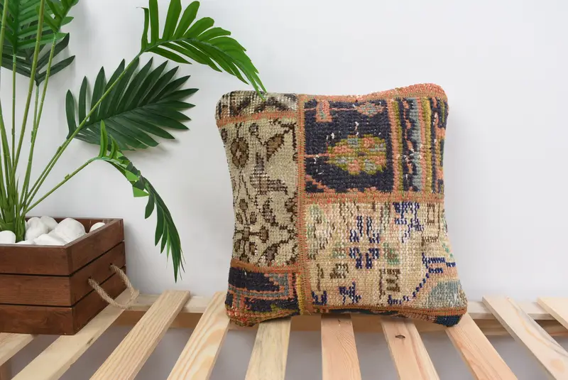14x14 Blue Cushion Cover, Pillow, Kilim Cushion Sham, Kilim Pillow, Yoga Pillow Case, Natural Pillow Cover, Turkish Kilim Pillow - 1