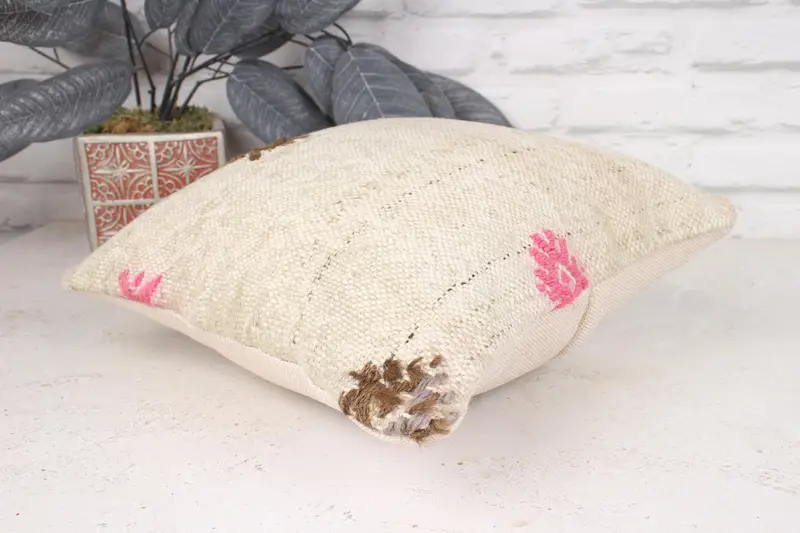 Ethnical Kilim Rug Pillow, 12x12 Beige Cushion, Gift Pillow, Floor Pillow, Pattern Throw Pillow Cover, Pillow, Pillow for Couch, Couch Pillow Case - 6