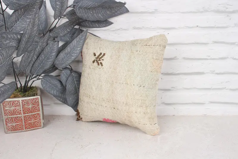 Ethnical Kilim Rug Pillow, 12x12 Beige Cushion, Gift Pillow, Floor Pillow, Pattern Throw Pillow Cover, Pillow, Pillow for Couch, Couch Pillow Case - 4