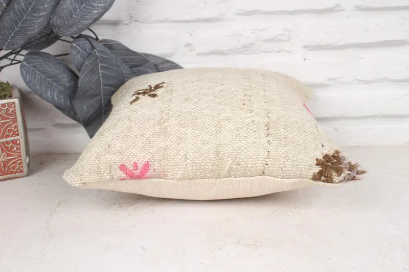 Ethnical Kilim Rug Pillow, 12x12 Beige Cushion, Gift Pillow, Floor Pillow, Pattern Throw Pillow Cover, Pillow, Pillow for Couch, Couch Pillow Case - 5