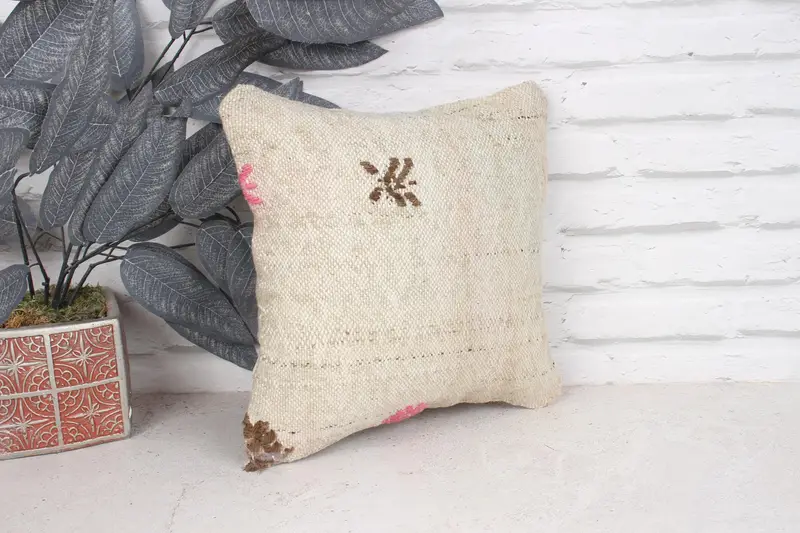 Ethnical Kilim Rug Pillow, 12x12 Beige Cushion, Gift Pillow, Floor Pillow, Pattern Throw Pillow Cover, Pillow, Pillow for Couch, Couch Pillow Case - 3