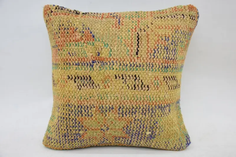 Cotton Pillow Case, Turkish Kilim Pillow, Pillow Cover, Boho Pillow, 14x14 Beige Cushion Cover, Boho Pillow Sham Cover, Sustainable Pillow Case - 4