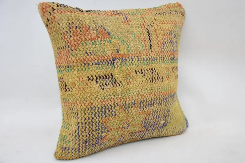 Cotton Pillow Case, Turkish Kilim Pillow, Pillow Cover, Boho Pillow, 14x14 Beige Cushion Cover, Boho Pillow Sham Cover, Sustainable Pillow Case - 2