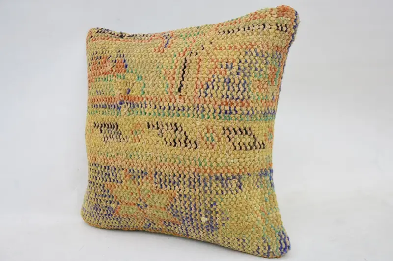 Cotton Pillow Case, Turkish Kilim Pillow, Pillow Cover, Boho Pillow, 14x14 Beige Cushion Cover, Boho Pillow Sham Cover, Sustainable Pillow Case - 3