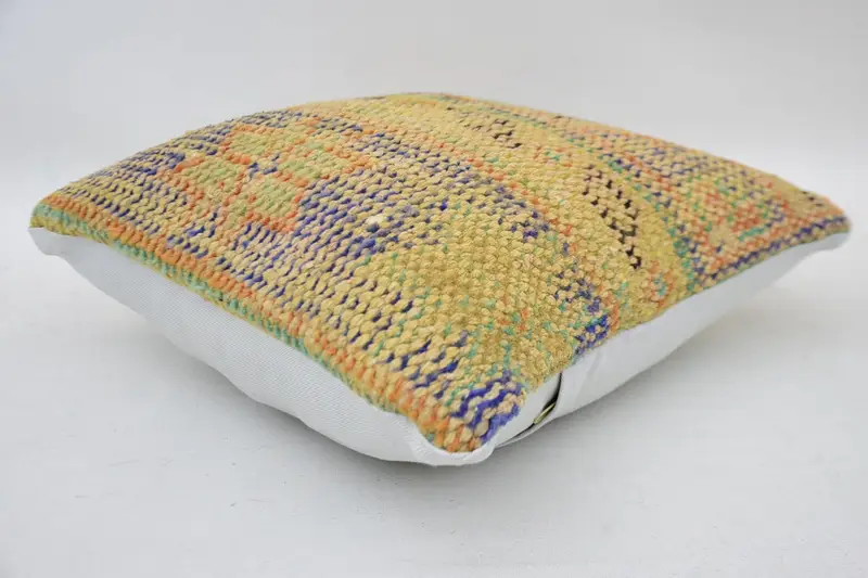 Cotton Pillow Case, Turkish Kilim Pillow, Pillow Cover, Boho Pillow, 14x14 Beige Cushion Cover, Boho Pillow Sham Cover, Sustainable Pillow Case - 6