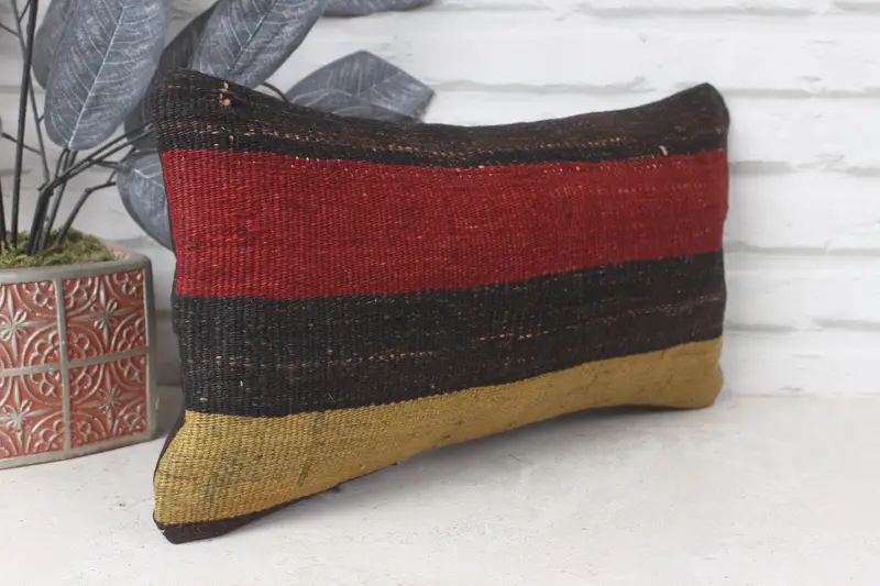 Vintage Pillow, 8x16 Red Cushion Case, Southwestern Cushion Case, Pillow Cover, Handmade Kilim Cushion, Handmade Throw Cushion Cover, Turkish Pillow - 4