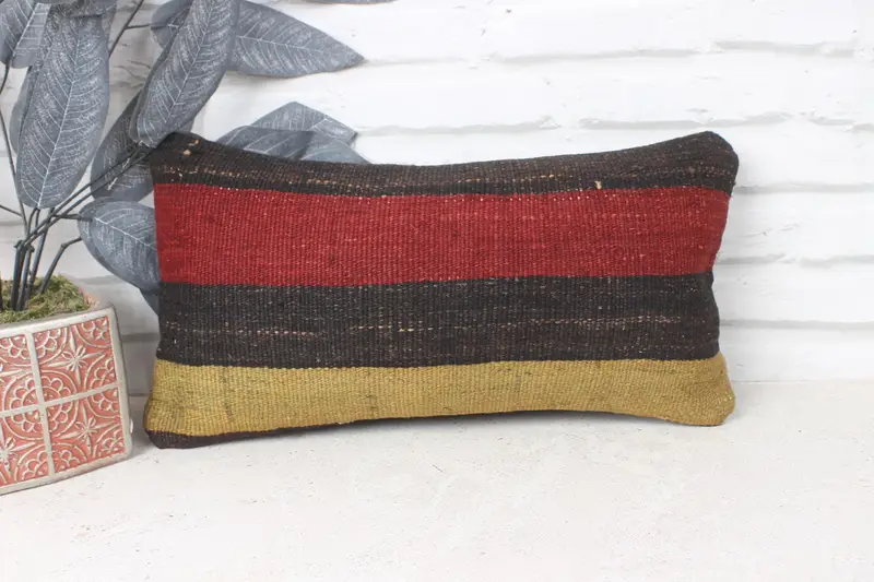 Vintage Pillow, 8x16 Red Cushion Case, Southwestern Cushion Case, Pillow Cover, Handmade Kilim Cushion, Handmade Throw Cushion Cover, Turkish Pillow - 1