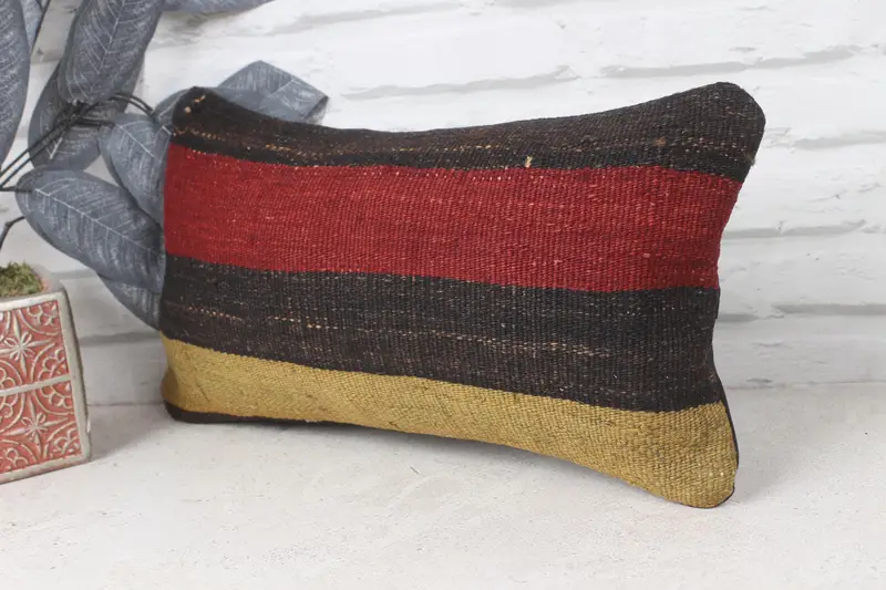 Vintage Pillow, 8x16 Red Cushion Case, Southwestern Cushion Case, Pillow Cover, Handmade Kilim Cushion, Handmade Throw Cushion Cover, Turkish Pillow - 3