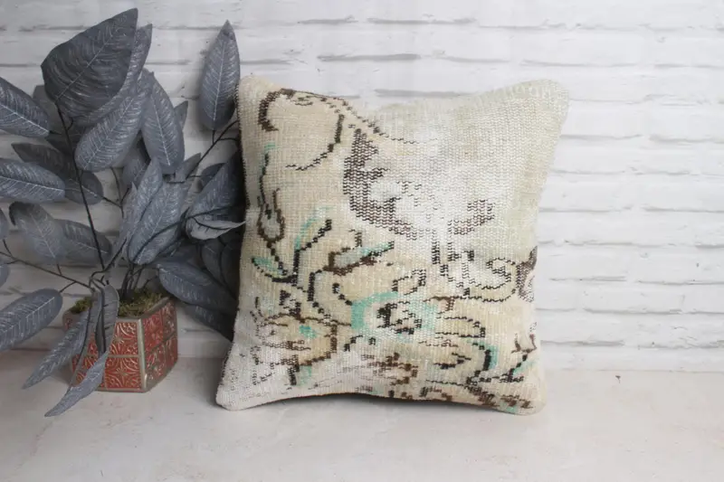 Garden Pillow Case, Boho Pillow Sham Cover, Indoor Cushion Cover, 18x18 Beige Pillow, Boho Pillow, Vintage Kilim Pillow, Pillow Case - 1