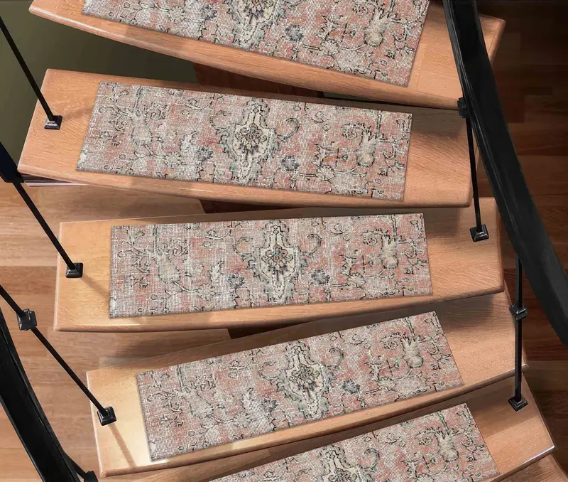 Medalion Stair Rug, Muted Faded Boho Printed Rug Design