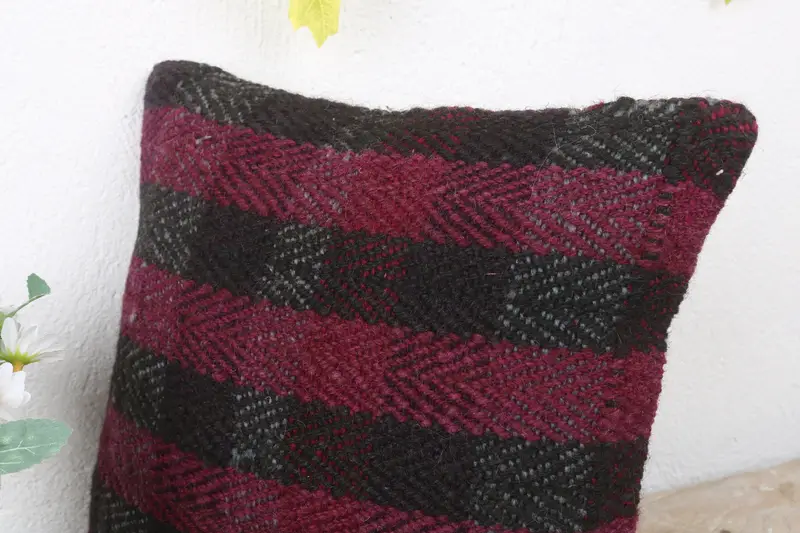 Boho Pillow, Chair Cushion, Kilim Rug Cushion Case, Boho Pillow Sham Cover, Handwoven Cushion Case, Antique Pillows, Pillow, 12x12 Red Pillow Cover - 5