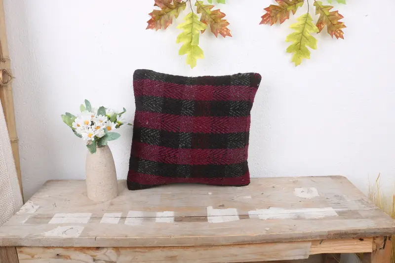 Boho Pillow, Chair Cushion, Kilim Rug Cushion Case, Boho Pillow Sham Cover, Handwoven Cushion Case, Antique Pillows, Pillow, 12x12 Red Pillow Cover - 1
