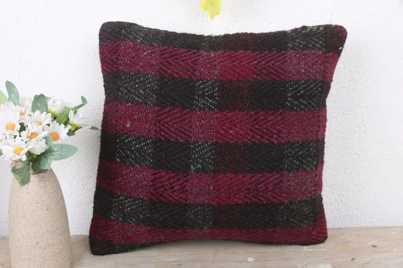 Boho Pillow, Chair Cushion, Kilim Rug Cushion Case, Boho Pillow Sham Cover, Handwoven Cushion Case, Antique Pillows, Pillow, 12x12 Red Pillow Cover - 2