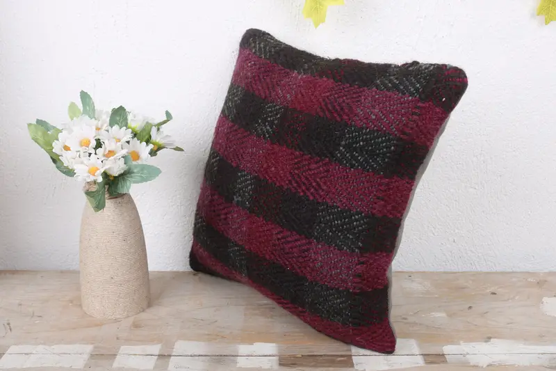 Boho Pillow, Chair Cushion, Kilim Rug Cushion Case, Boho Pillow Sham Cover, Handwoven Cushion Case, Antique Pillows, Pillow, 12x12 Red Pillow Cover - 4