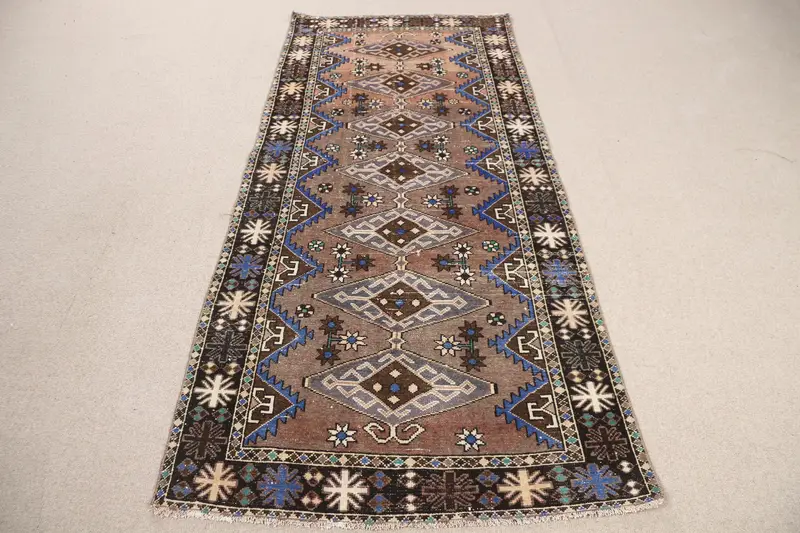 Handmade Brown Ikat Rug, 0.3x7.4 ft Elegant Decor