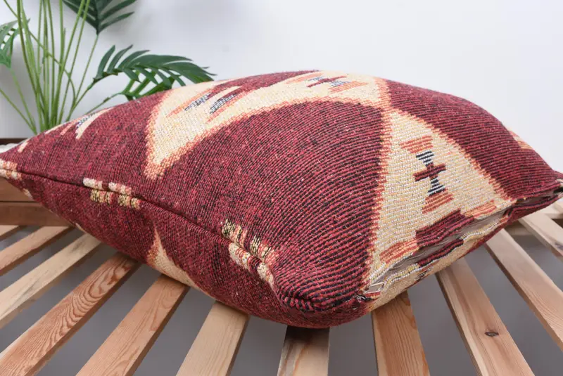 Antique Pillows, Handmade Kilim Cushion, 24x24 Red Cushion, Ethnical Kilim Rug Pillow, Sofa Bolster Pillow Sham, Pillow Sham, Vintage Pillow Cover - 6