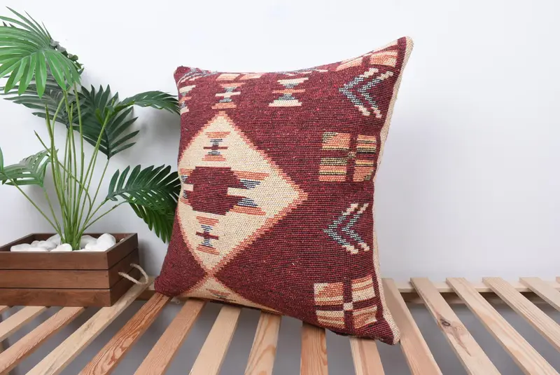 Antique Pillows, Handmade Kilim Cushion, 24x24 Red Cushion, Ethnical Kilim Rug Pillow, Sofa Bolster Pillow Sham, Pillow Sham, Vintage Pillow Cover - 5