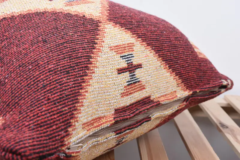 Antique Pillows, Handmade Kilim Cushion, 24x24 Red Cushion, Ethnical Kilim Rug Pillow, Sofa Bolster Pillow Sham, Pillow Sham, Vintage Pillow Cover - 7