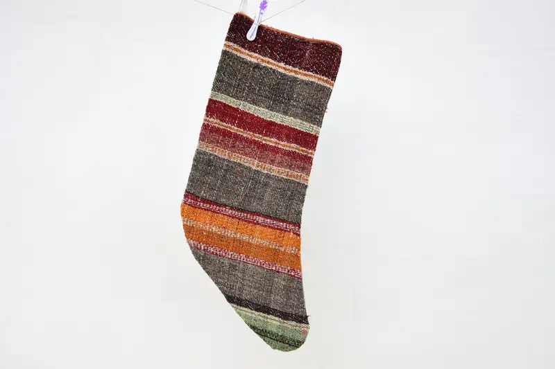 Brown & Red Kilim Stocking, 9 Inch Wide Christmas Stocking