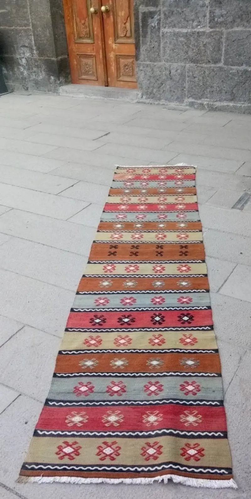 Kırmızı Oryantal Halı, 2,17x8,92 ft Zarif Dekor