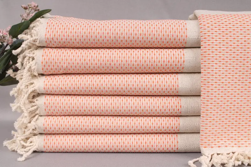 Turkish Beach Towel Personalized Orange Linen Bath Towel, Beige, 40x71 Inches
