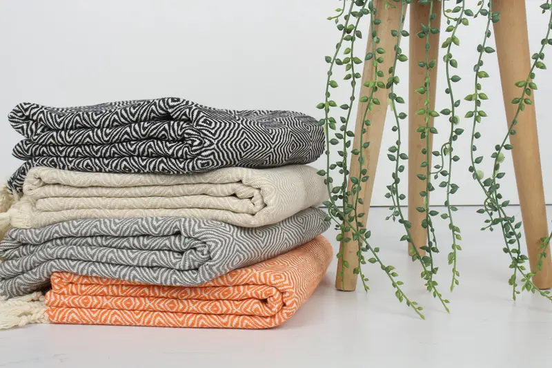 Turkish Bath Towel Monogram Beige Zigzag Diamond, 40x71 Inches