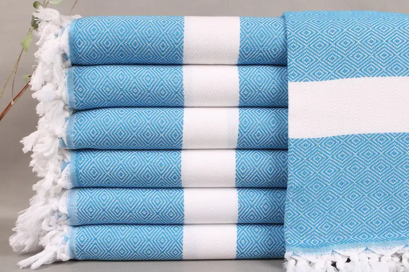 Turkish Bath Towel Royal Blue Diamond, Organic Cotton, 40x71 Inches