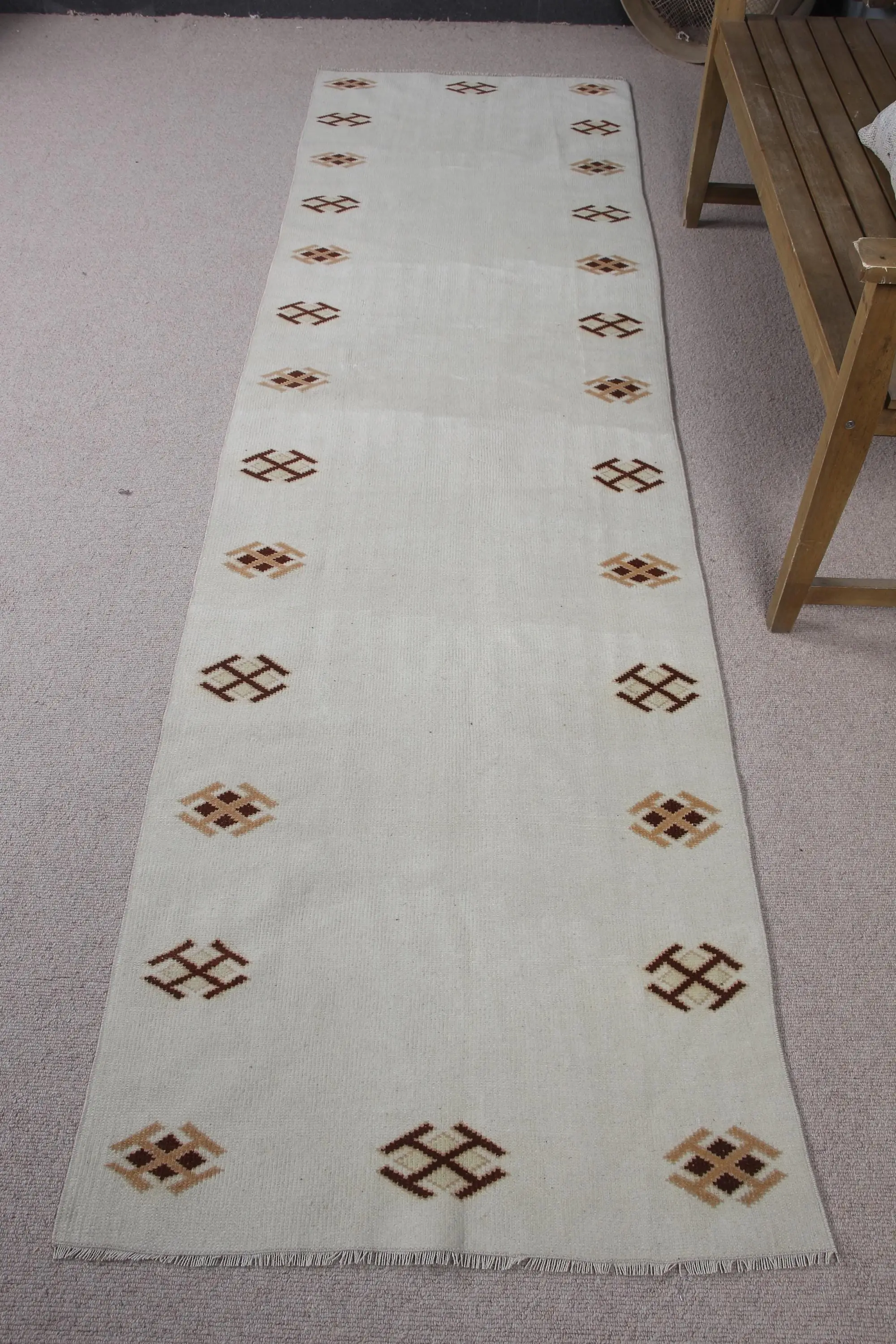 2,7x9,4 ft Teppich, türkischer Vintage Teppich, weiß brauner Orientteppich - 1