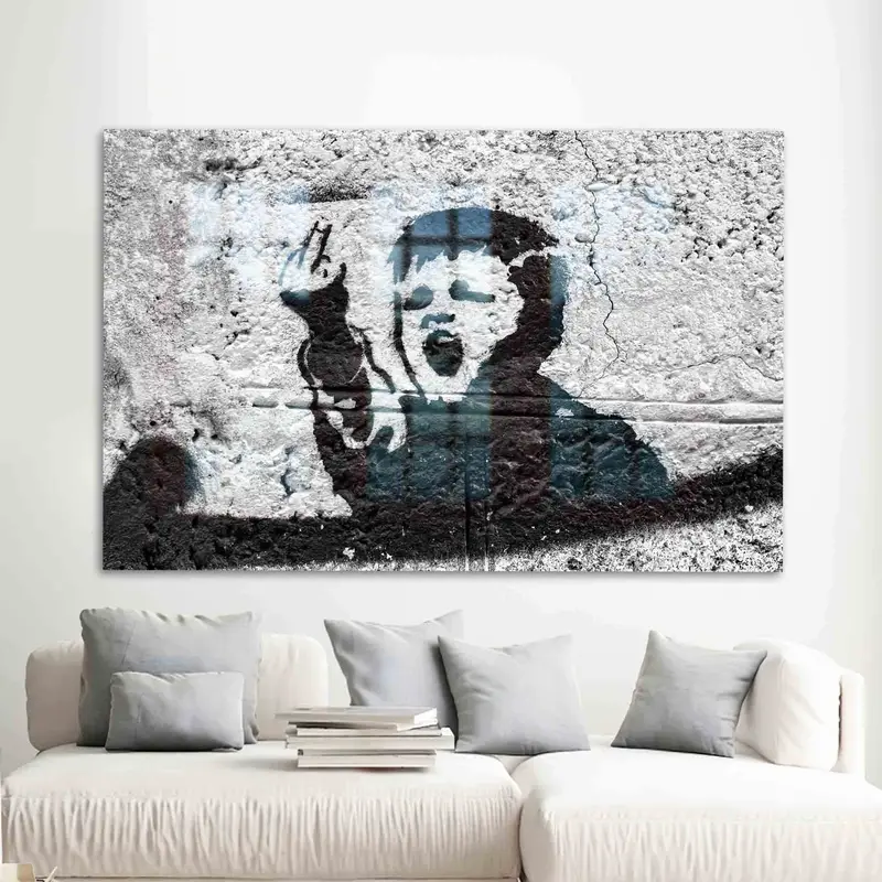 Elegant Printed Glass: Banksy Boy Graffiti Art Design