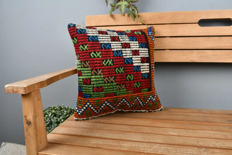 Pillow for Couch, Kilim Cushion Sham, Cushion Case, Boho Pillow Sham Cover, 16x16 Red Pillow Sham, Outdoor Bolster Pillow, Indoor Cushion - 1
