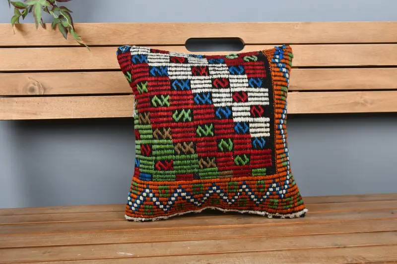 Pillow for Couch, Kilim Cushion Sham, Cushion Case, Boho Pillow Sham Cover, 16x16 Red Pillow Sham, Outdoor Bolster Pillow, Indoor Cushion - 6