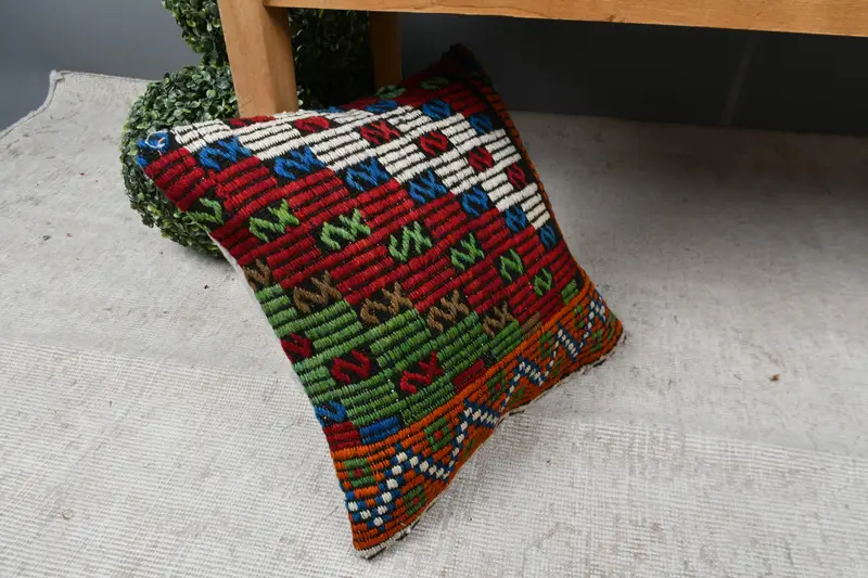 Pillow for Couch, Kilim Cushion Sham, Cushion Case, Boho Pillow Sham Cover, 16x16 Red Pillow Sham, Outdoor Bolster Pillow, Indoor Cushion - 7