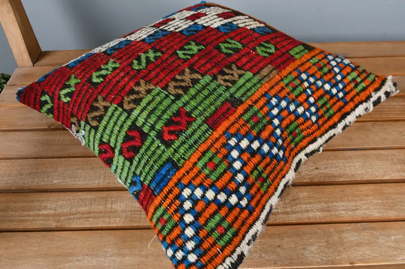 Pillow for Couch, Kilim Cushion Sham, Cushion Case, Boho Pillow Sham Cover, 16x16 Red Pillow Sham, Outdoor Bolster Pillow, Indoor Cushion - 2