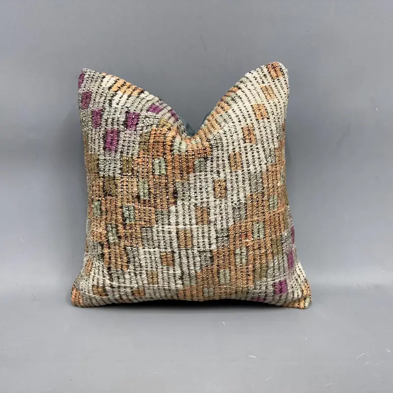 Almohada de tiro bordada naranja y púrpura, cojín vintage 16x16