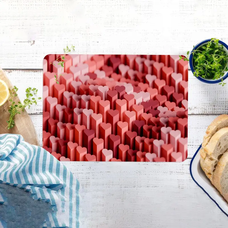 Temperli Güvenlik Tasarımlı Soyut Kalp Cam Kesme Tahtası