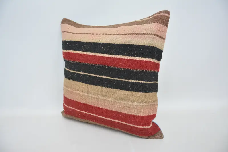 Throw Kilim Pillow, 20x20 Red Pillow Sham, Oriental Cushion Case, Nomadic Cushion Case, Vintage Pillow, Boho Pillow Sham Cover, Cushion Cover - 4