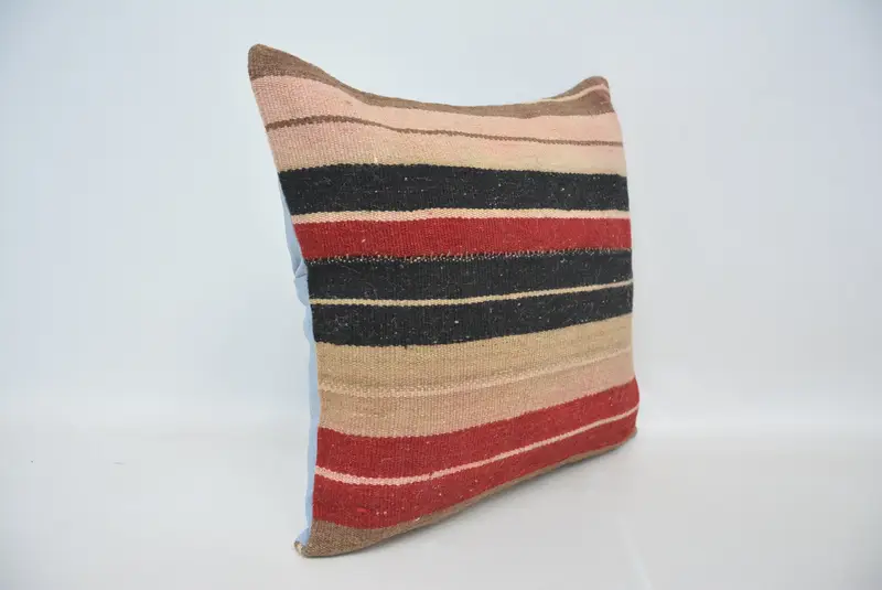 Throw Kilim Pillow, 20x20 Red Pillow Sham, Oriental Cushion Case, Nomadic Cushion Case, Vintage Pillow, Boho Pillow Sham Cover, Cushion Cover - 3