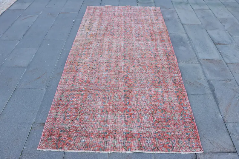 Roter und grüner Teppich, 3,8 x 8 Fuß, florales und geometrisches Design