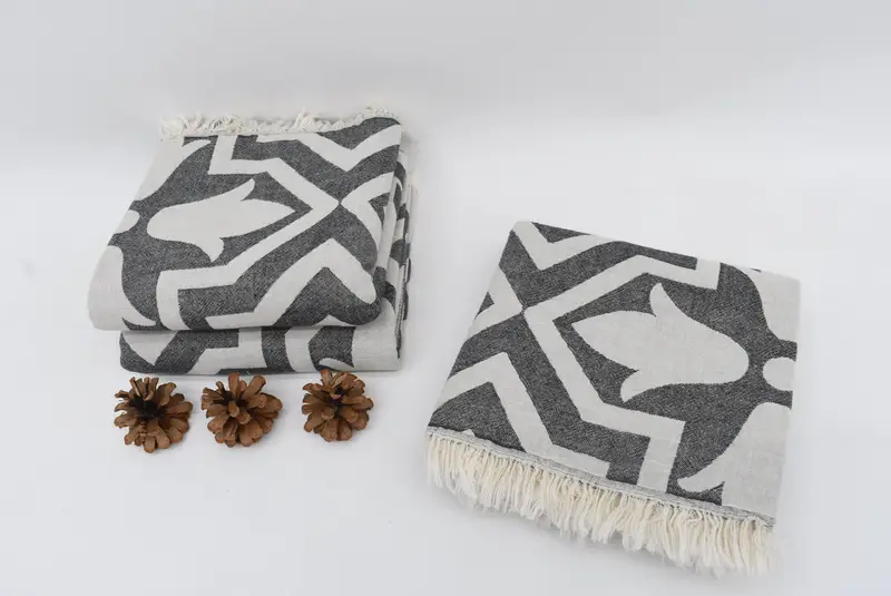 Personalized Turkish Cotton Beach Towel, Black Tulip Pattern, 67x36 Inches