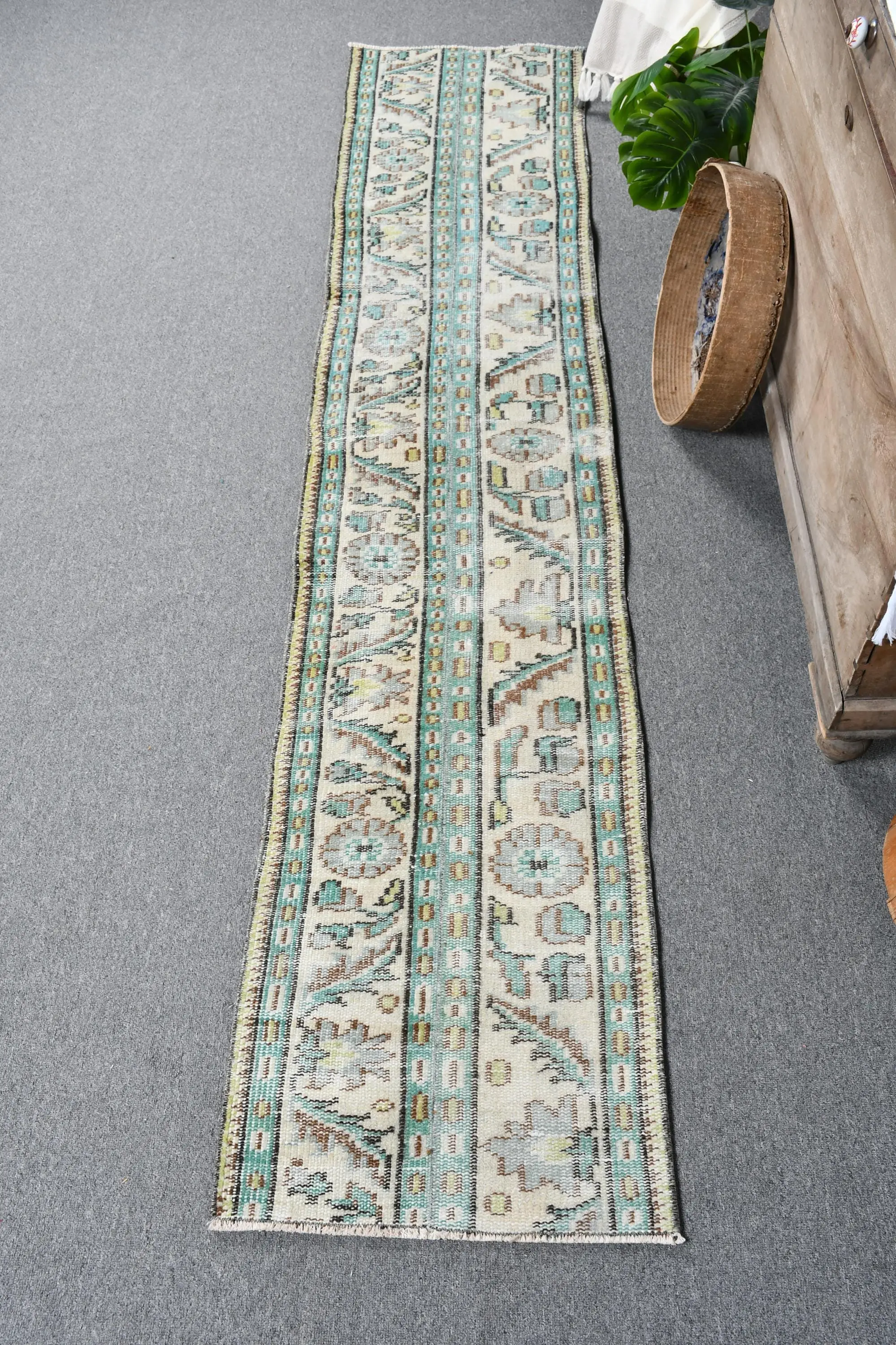 Turkish Runner Rug, 1.6x8 ft Vintage Rug, Blue Wool Rug - 1