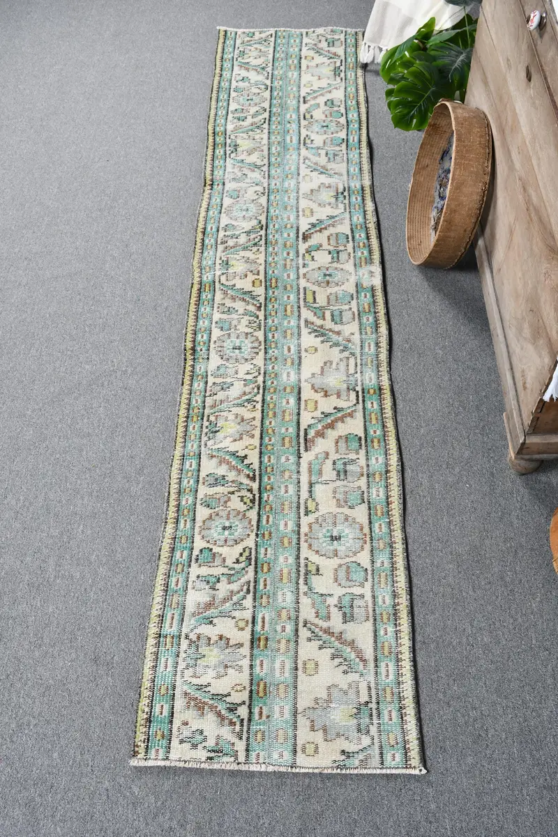 Yeşil & Bej Patchwork Halı, 1,6x8 ft Zarif Dekor