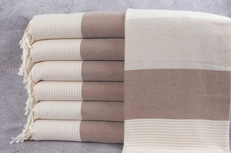 Organic Cotton Towels, Brown-Beige Striped, 40x71 Inches