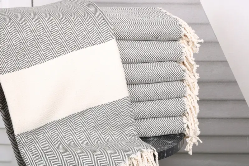 Wedding Favor Monogrammed Beach Towel Khaki Green Chevron, 40x71 Inches