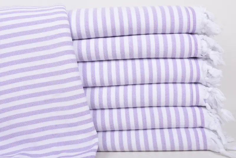 Wedding Anniversary Gift: Lilac Terry Striped Organic Cotton Towel, 70x36 Inches