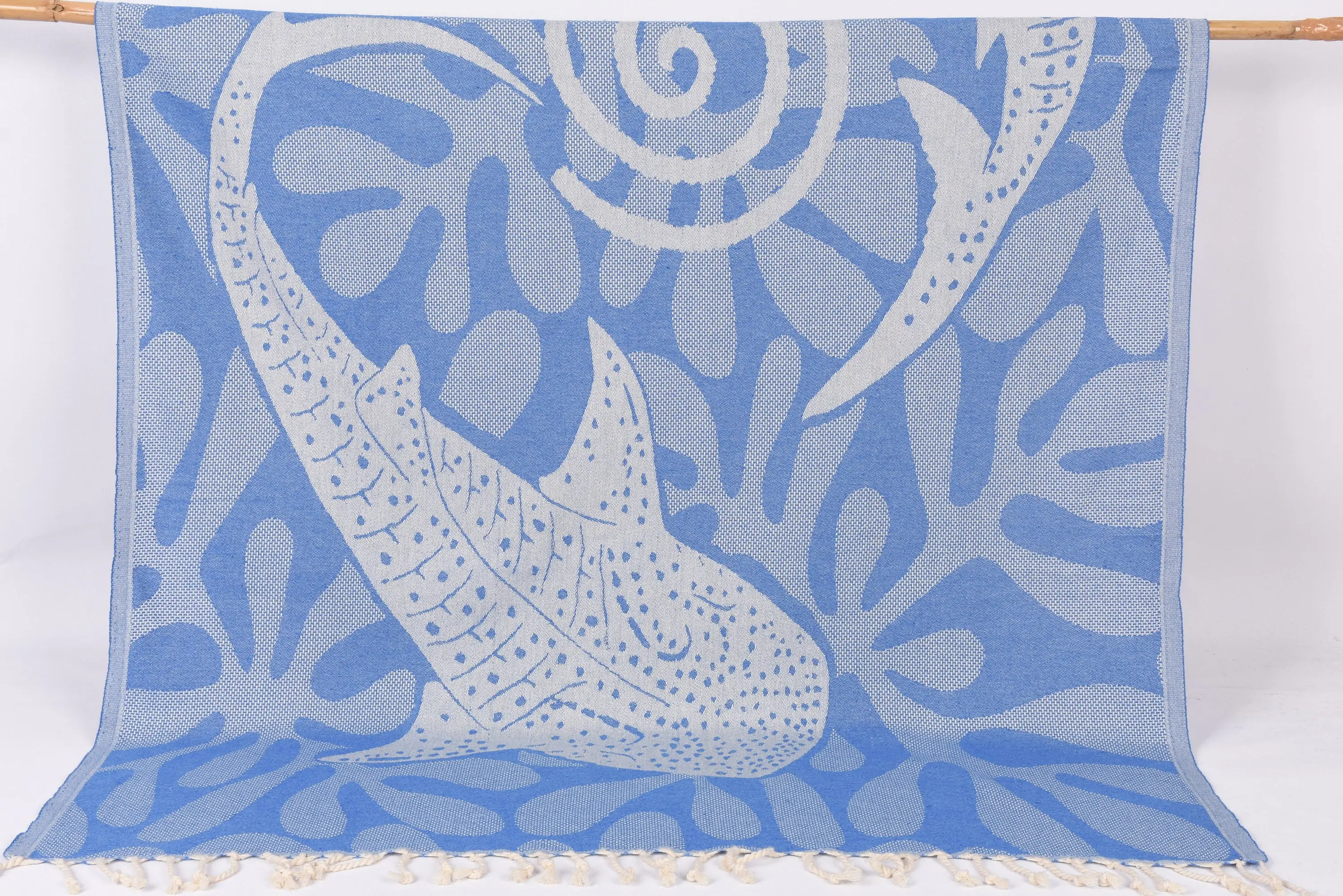 Personalized Turkish Cotton Beach Towel, Blue Whale Design, 70x40 Inches - 1